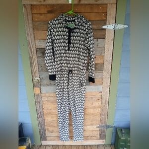 Women's Black & White Print Jumpsuit Jumper Romper Size Medium M